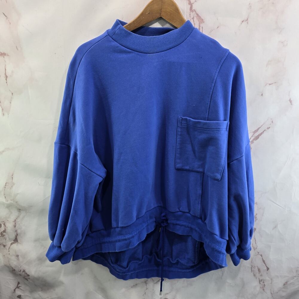 Nap Loungewear Sweatshirt Womens 3X Blue Oversized Mock Pocket Drawstring Hi